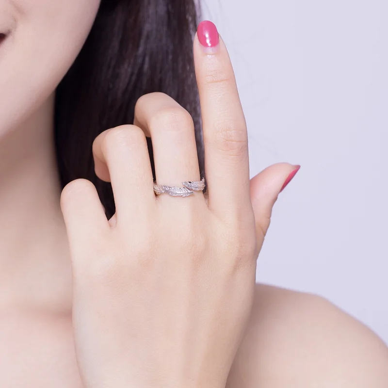 (image for) Pandora Style Silver Feather Open Ring - SCR517 - View 8