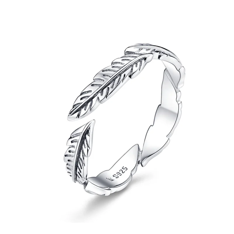 (image for) Pandora Style Silver Feather Open Ring - SCR517 - Product Image