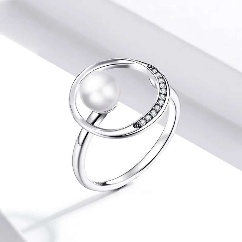 (image for) Pandora Style Silver Gentle Shell Bead Open Ring - SCR664 - View 3