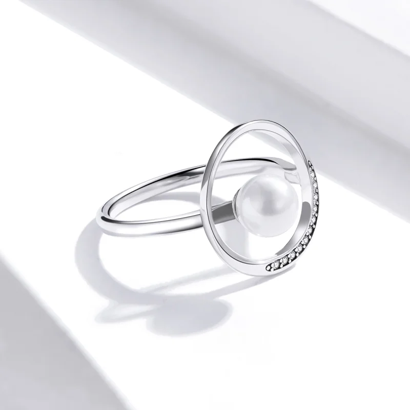 (image for) Pandora Style Silver Gentle Shell Bead Open Ring - SCR664 - View 4