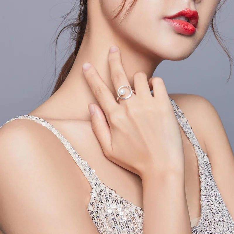 (image for) Pandora Style Silver Gentle Shell Bead Open Ring - SCR664 - View 6