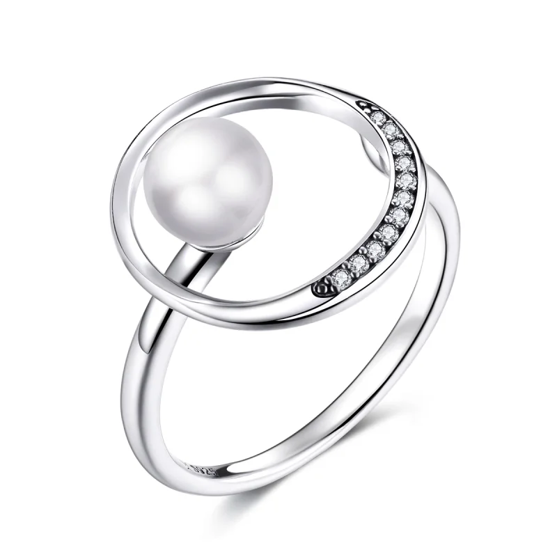(image for) Pandora Style Silver Gentle Shell Bead Open Ring - SCR664 - Product Image