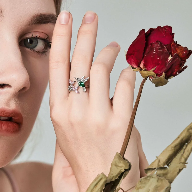 (image for) Pandora Style Silver Gift of Hummingbird Open Ring - BSR016 - View 2