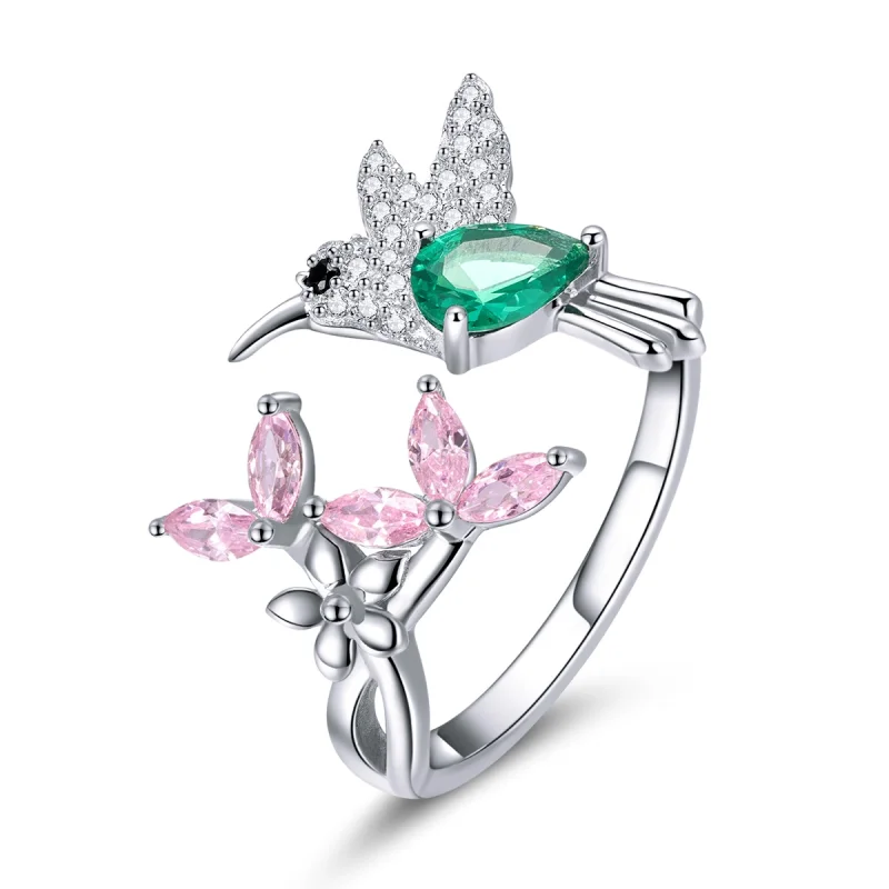 (image for) Pandora Style Silver Gift of Hummingbird Open Ring - BSR016 - View 3