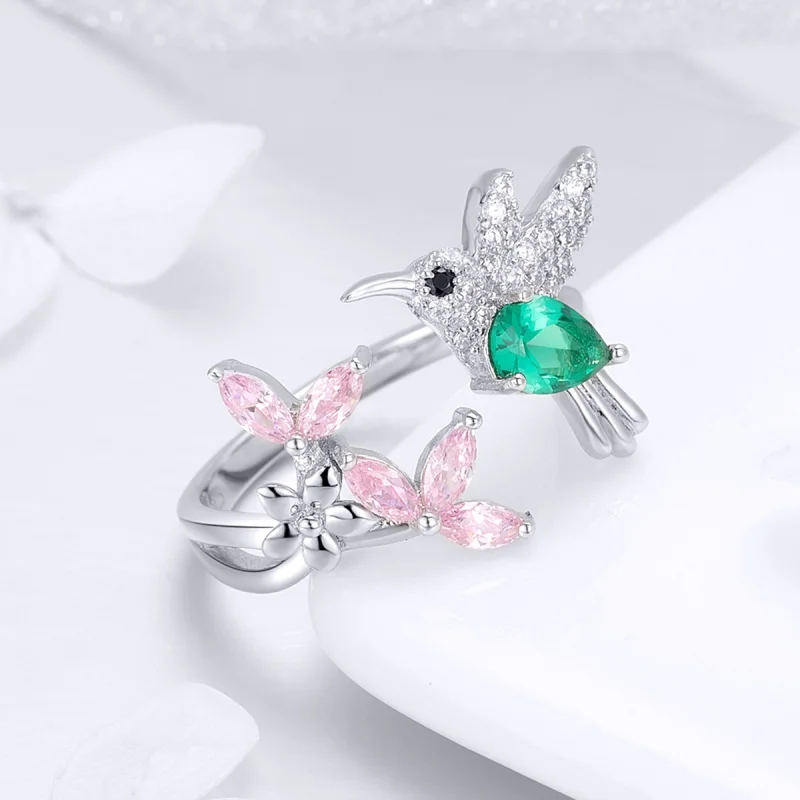 (image for) Pandora Style Silver Gift of Hummingbird Open Ring - BSR016 - View 4