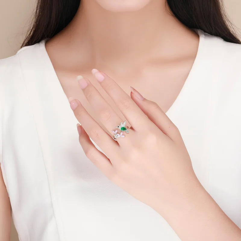 (image for) Pandora Style Silver Gift of Hummingbird Open Ring - BSR016 - View 5