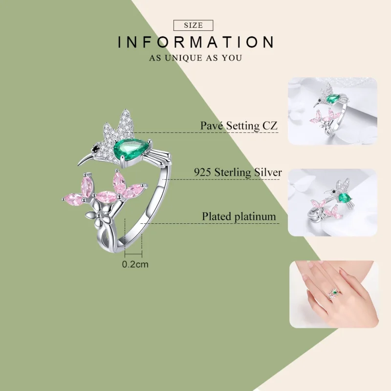 (image for) Pandora Style Silver Gift of Hummingbird Open Ring - BSR016 - View 7