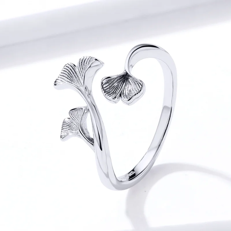 (image for) Pandora Style Silver Ginkgo Leaf Open Ring - BSR097 - View 2