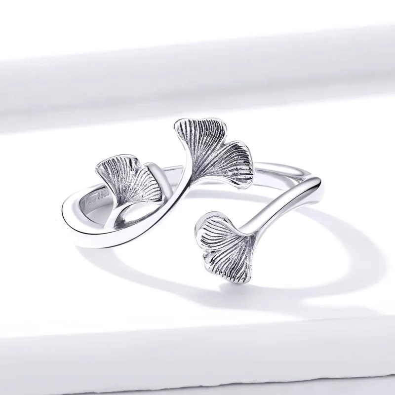 (image for) Pandora Style Silver Ginkgo Leaf Open Ring - BSR097 - View 3