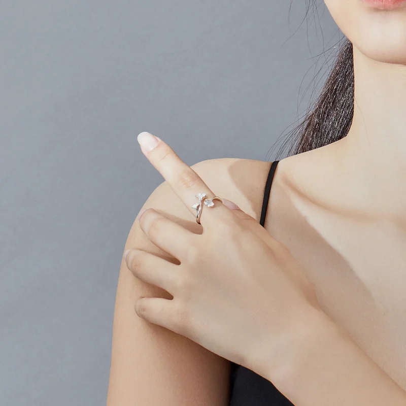 (image for) Pandora Style Silver Ginkgo Leaf Open Ring - BSR097 - View 5