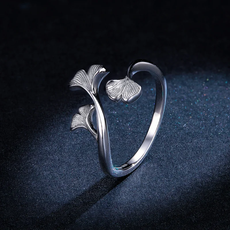 (image for) Pandora Style Silver Ginkgo Leaf Open Ring - BSR097 - View 8