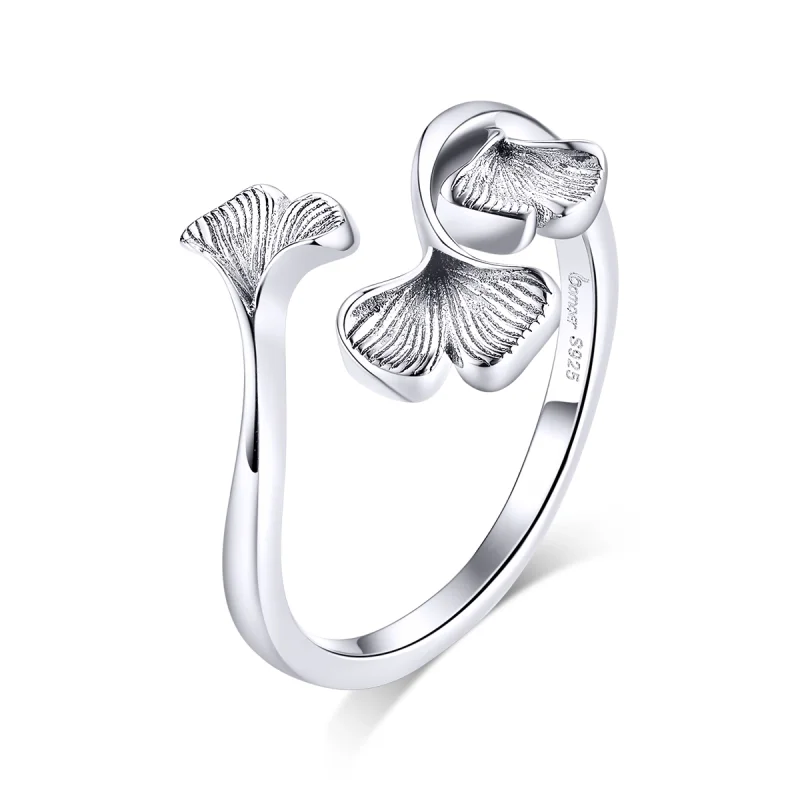 (image for) Pandora Style Silver Ginkgo Leaf Open Ring - BSR097 - Product Image