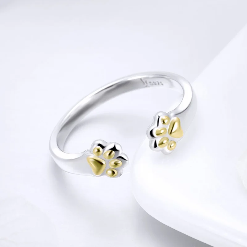 (image for) Pandora Style Silver & Gold-Plated Cat Paw Open Ring - SCR430 - View 5