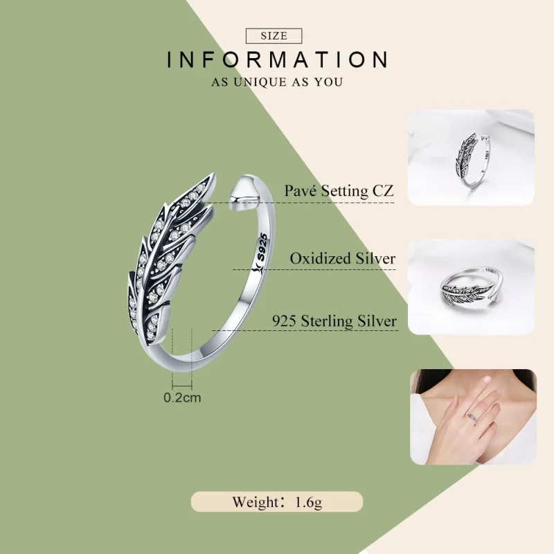 (image for) Pandora Style Silver Gorgeous Leaves Open Ring - SCR313 - View 4