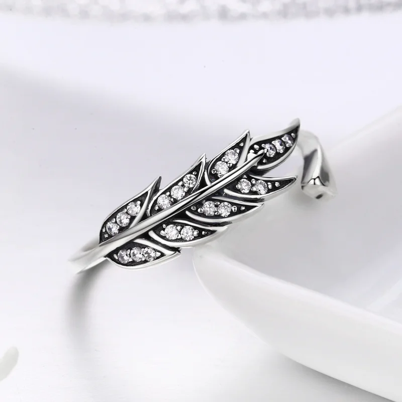 (image for) Pandora Style Silver Gorgeous Leaves Open Ring - SCR313 - View 6