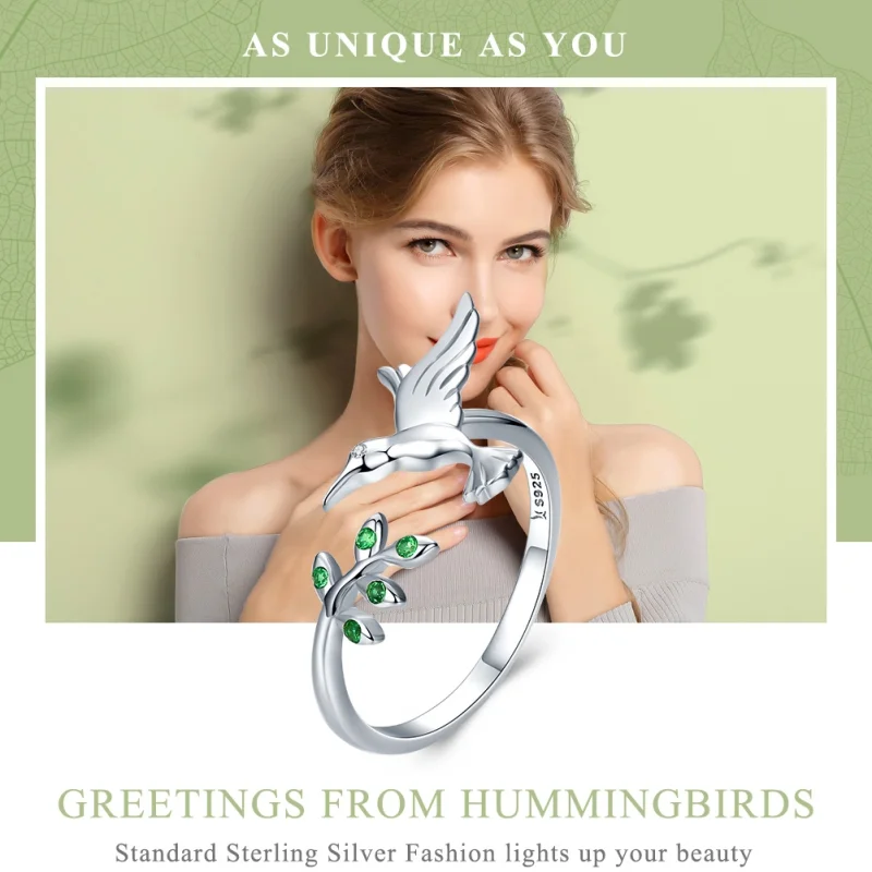 (image for) Pandora Style Silver Greetings From Hummingbirds Open Ring - SCR323 - View 2
