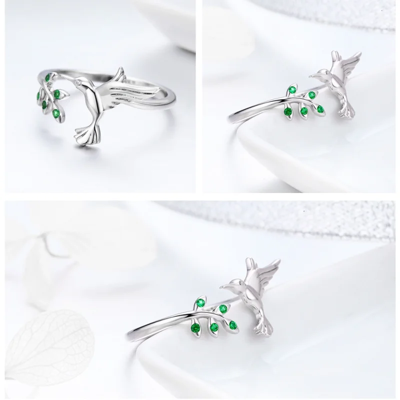 (image for) Pandora Style Silver Greetings From Hummingbirds Open Ring - SCR323 - View 5