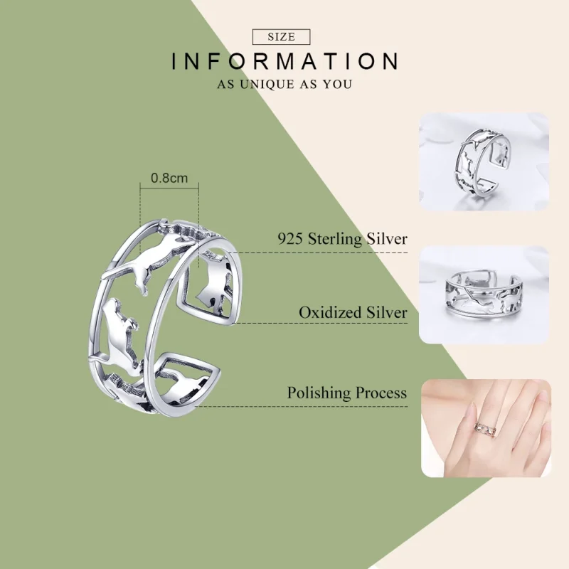(image for) Pandora Style Silver Happy Cats Open Ring - SCR473 - View 3