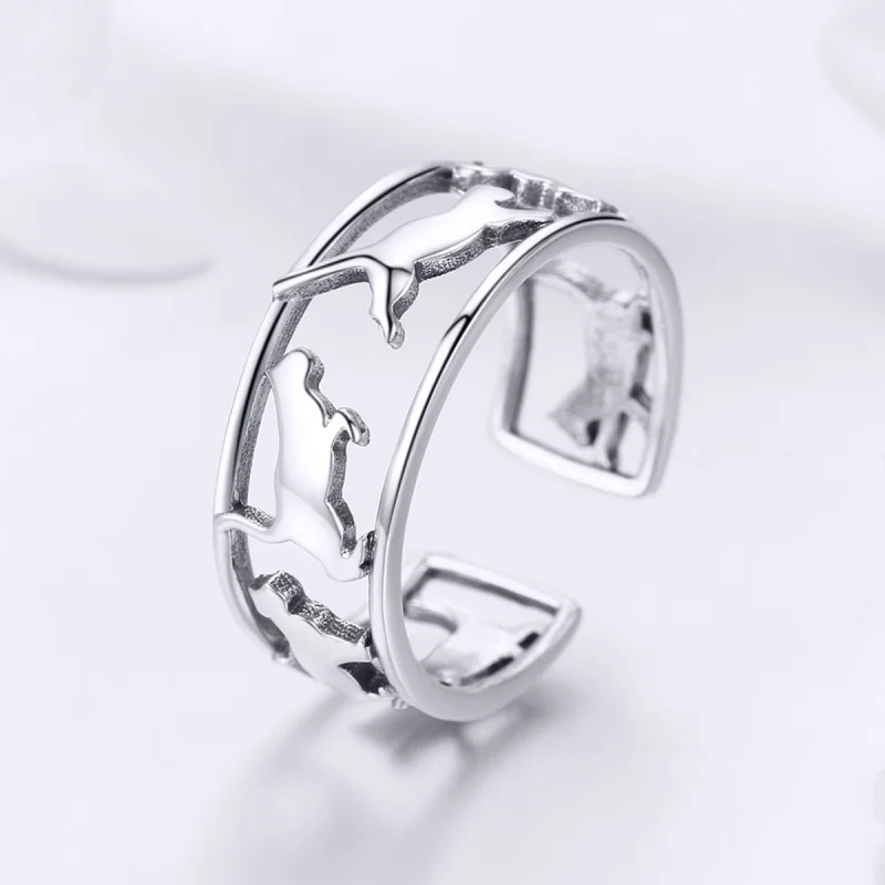 (image for) Pandora Style Silver Happy Cats Open Ring - SCR473 - View 4