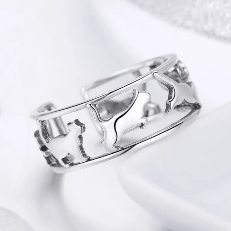 (image for) Pandora Style Silver Happy Cats Open Ring - SCR473 - View 6