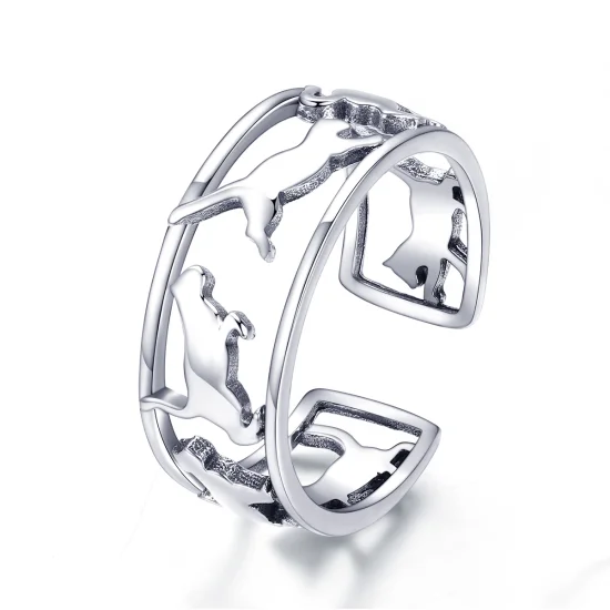 (image for) Pandora Style Silver Happy Cats Open Ring - SCR473