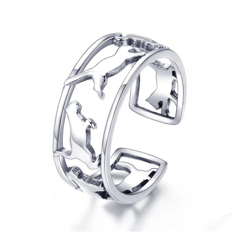 (image for) Pandora Style Silver Happy Cats Open Ring - SCR473 - Product Image