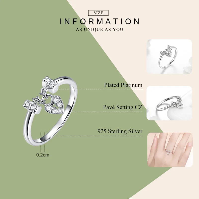 (image for) Pandora Style Silver Heart Lock Ring - SCR466 - View 3