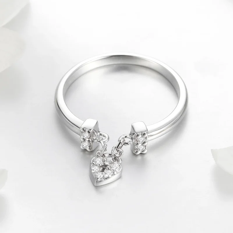 (image for) Pandora Style Silver Heart Lock Ring - SCR466 - View 6