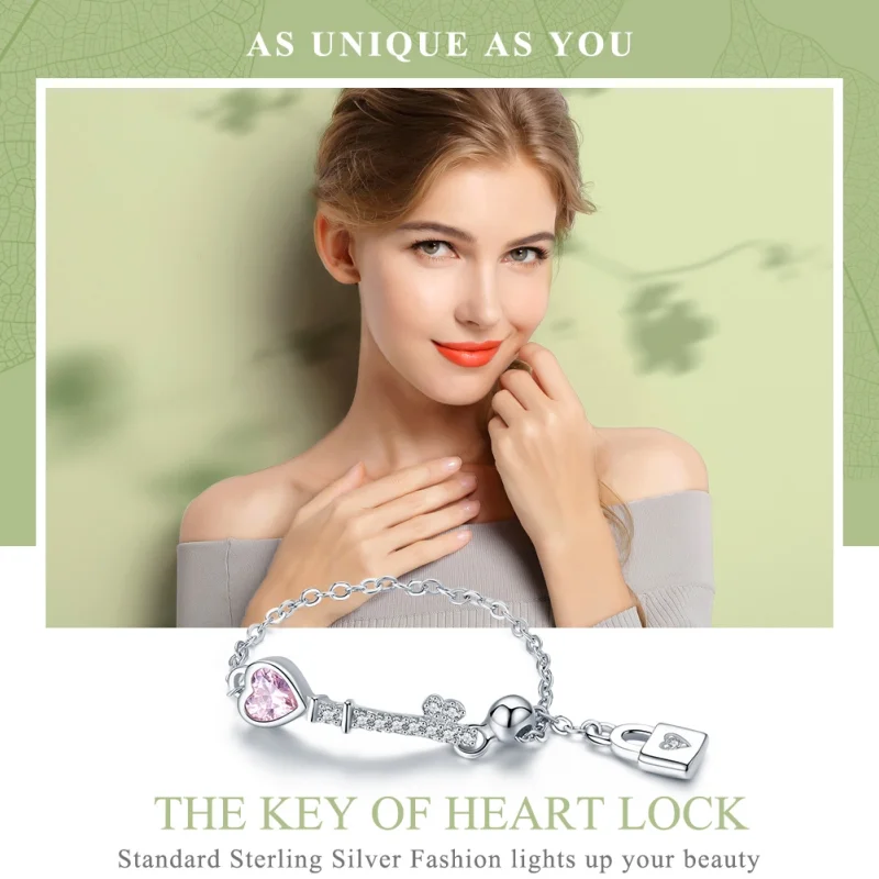(image for) Pandora Style Silver Key of Heart Lock Ring - SCR425 - View 2
