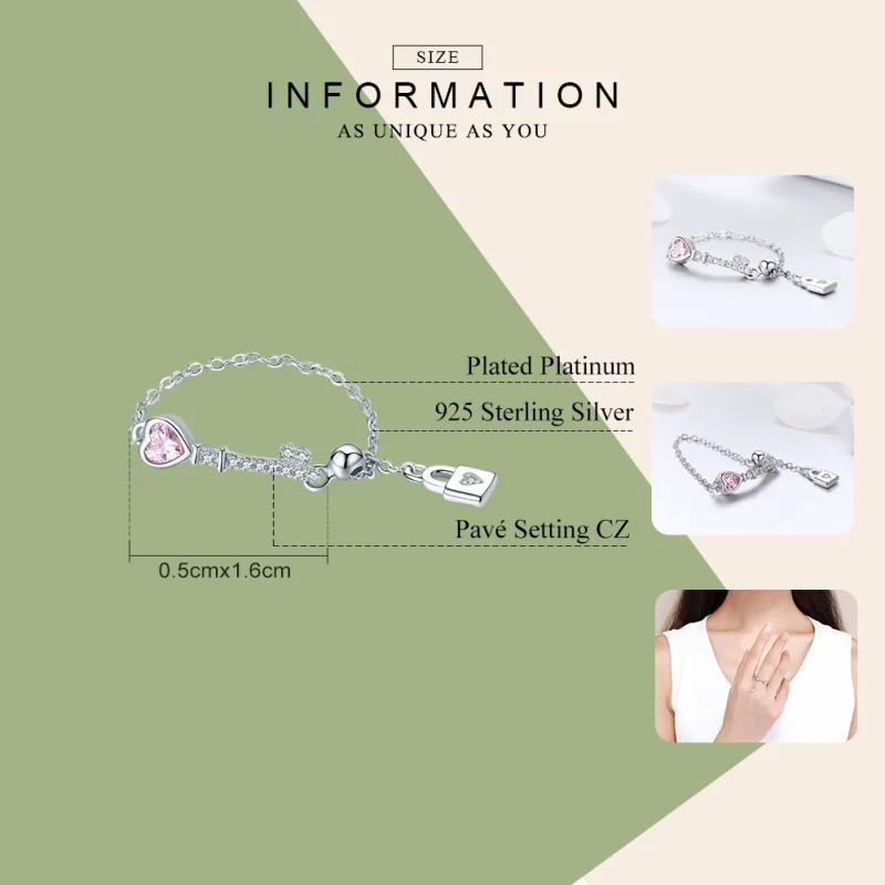 (image for) Pandora Style Silver Key of Heart Lock Ring - SCR425 - View 3