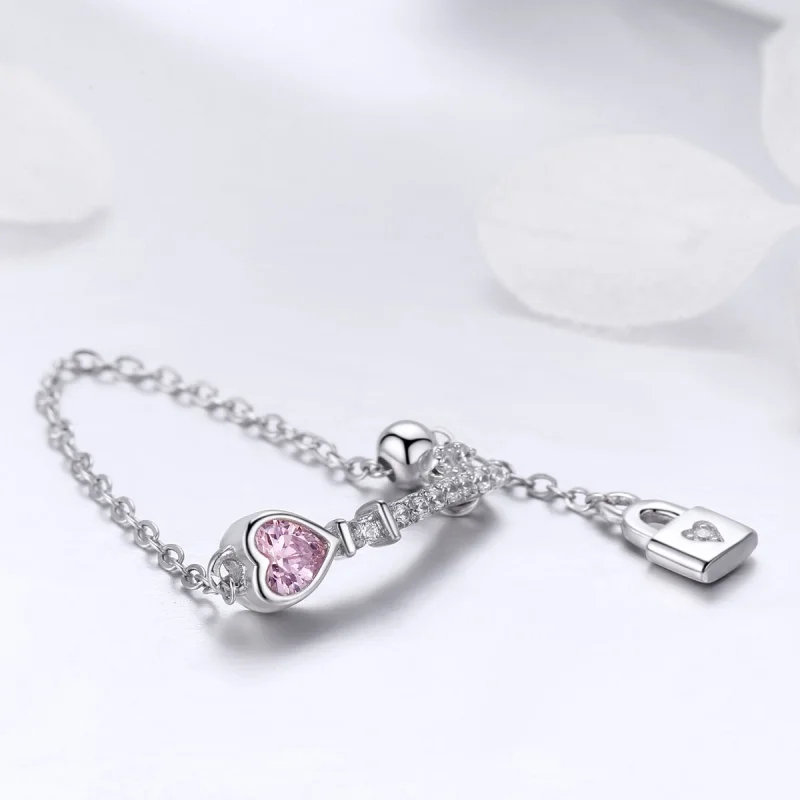 (image for) Pandora Style Silver Key of Heart Lock Ring - SCR425 - View 5