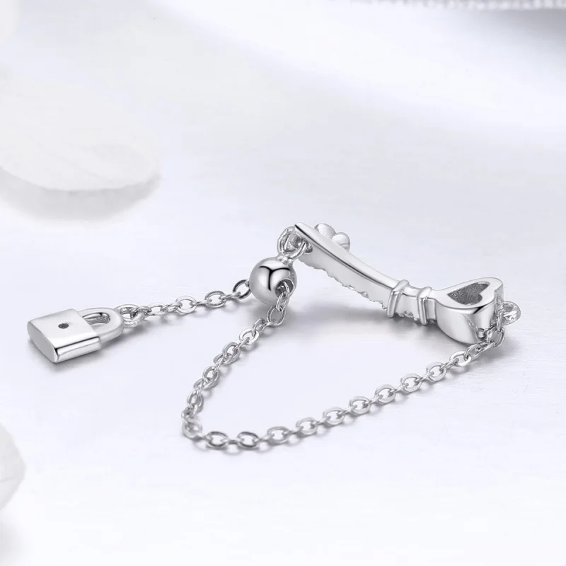 (image for) Pandora Style Silver Key of Heart Lock Ring - SCR425 - View 6