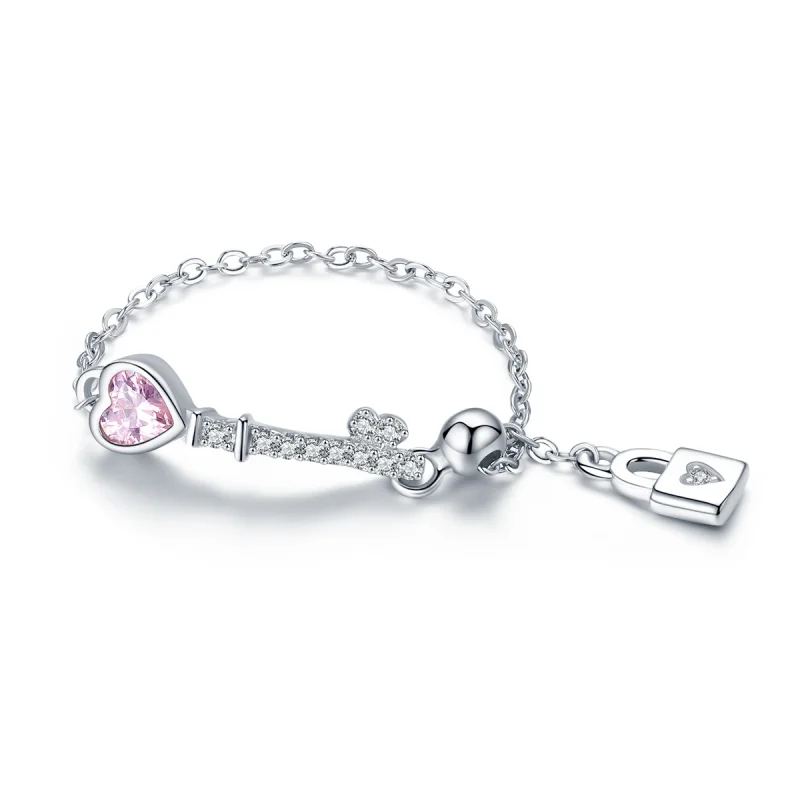 (image for) Pandora Style Silver Key of Heart Lock Ring - SCR425 - Product Image
