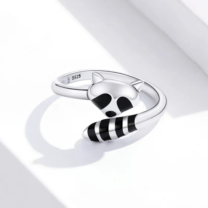 (image for) Pandora Style Silver Little Raccoon Open Ring - SCR652 - View 3