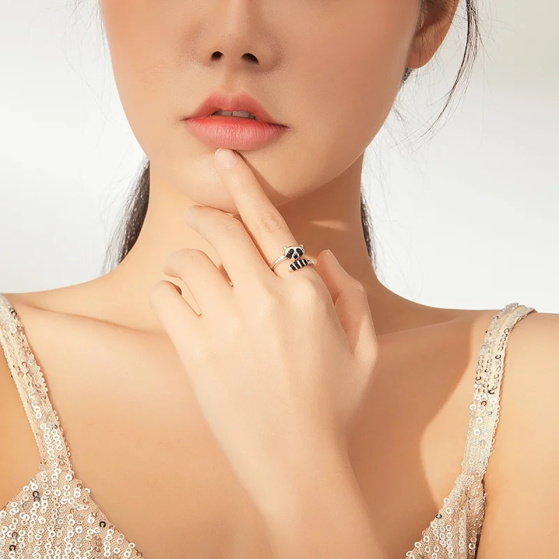 (image for) Pandora Style Silver Little Raccoon Open Ring - SCR652 - View 5