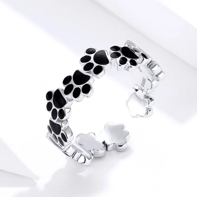 (image for) Pandora Style Silver Lovely Paw Print Open Ring - SCR603 - View 2