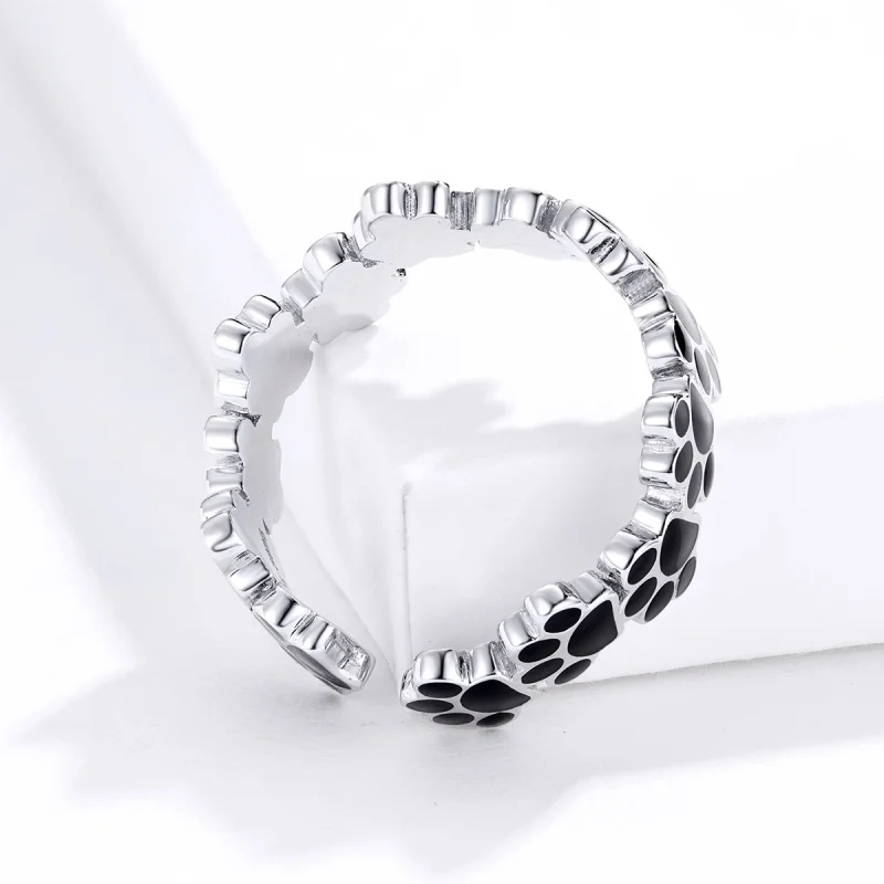 (image for) Pandora Style Silver Lovely Paw Print Open Ring - SCR603 - View 3