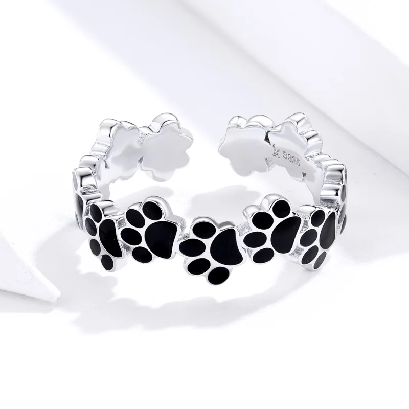 (image for) Pandora Style Silver Lovely Paw Print Open Ring - SCR603 - View 4