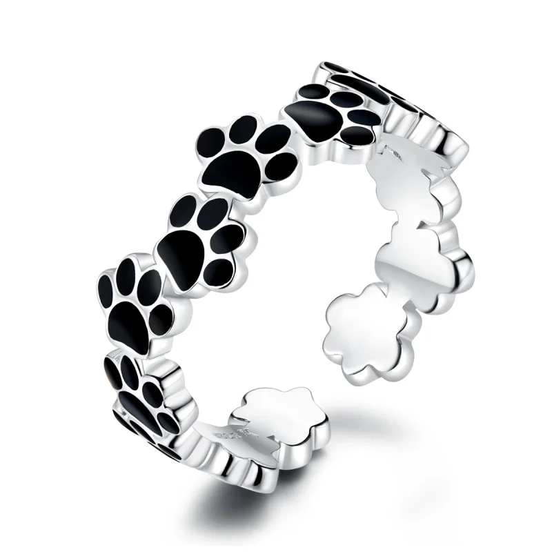 (image for) Pandora Style Silver Lovely Paw Print Open Ring - SCR603 - Product Image
