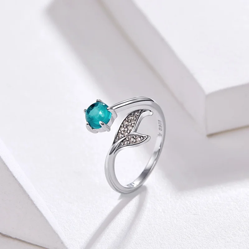 (image for) Pandora Style Silver Mermaid's Tear Open Ring - SCR515 - View 2