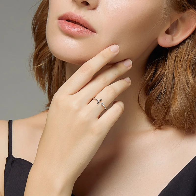 (image for) Pandora Style Silver Mermaid Tear Open Ring - SCR618-A - View 6