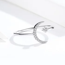 Pandora Style Silver Moon And Star Open Ring - SCR569 Pandora Style Silver Moon And Star Open Ring - SCR569