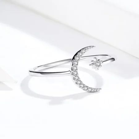 Pandora Style Silver Moon And Star Open Ring - SCR569