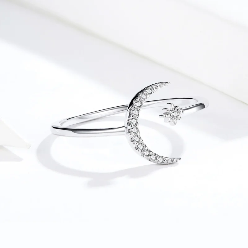 (image for) Pandora Style Silver Moon And Star Open Ring - SCR569 - View 2