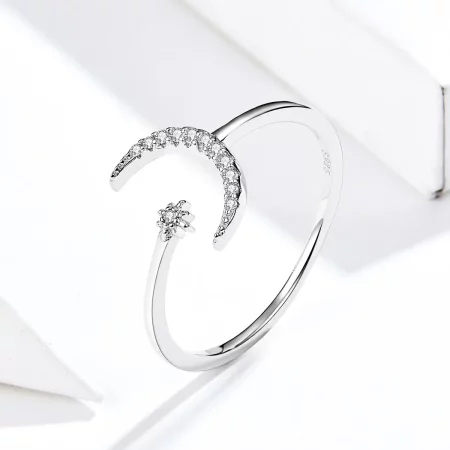 Pandora Style Silver Moon And Star Open Ring - SCR569