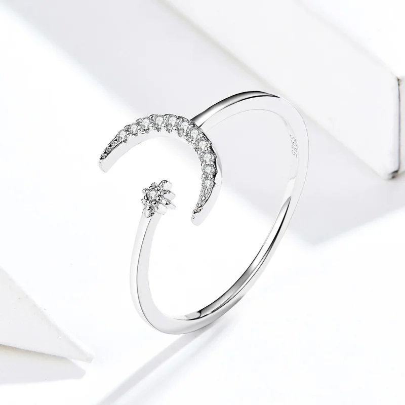 (image for) Pandora Style Silver Moon And Star Open Ring - SCR569 - View 3