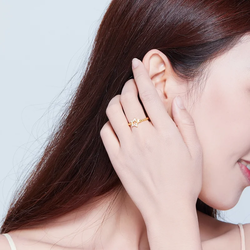 (image for) Pandora Style Silver Moon And Star Open Ring - SCR569 - View 7