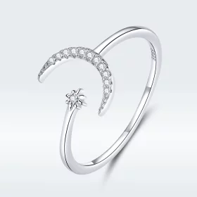 Pandora Style Silver Moon And Star Open Ring - SCR569 Pandora Style Silver Moon And Star Open Ring - SCR569