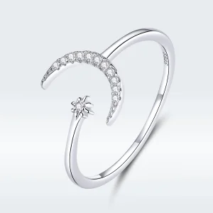 (image for) Pandora Style Silver Moon And Star Open Ring - SCR569