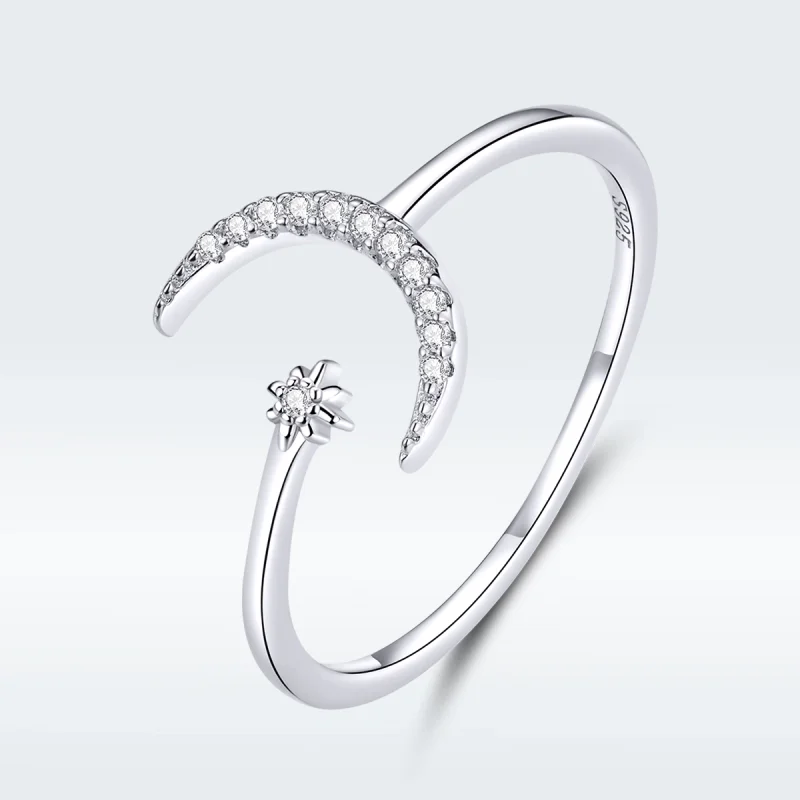 (image for) Pandora Style Silver Moon And Star Open Ring - SCR569 - Product Image